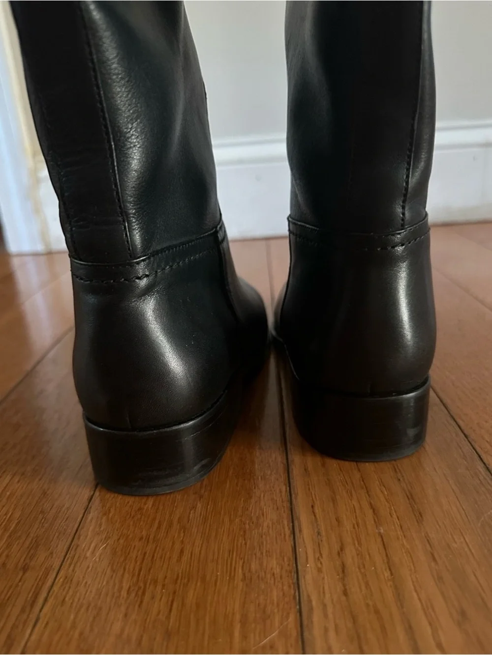Tory Burch Black Leather Riding Boots with Signature Logo